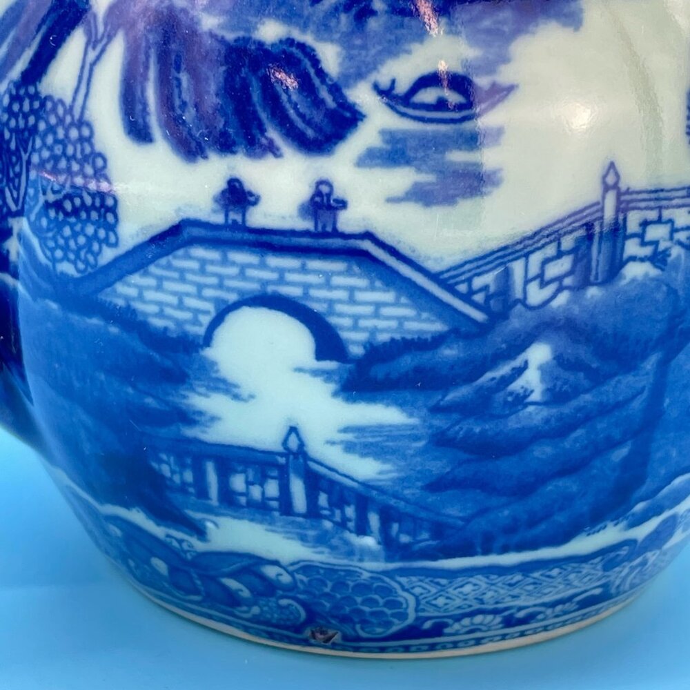 Vtg Victoria Ware Ironstone Pitcher Jug Flow Blue Transfer Ware Asian Village - Picture 2 of 11